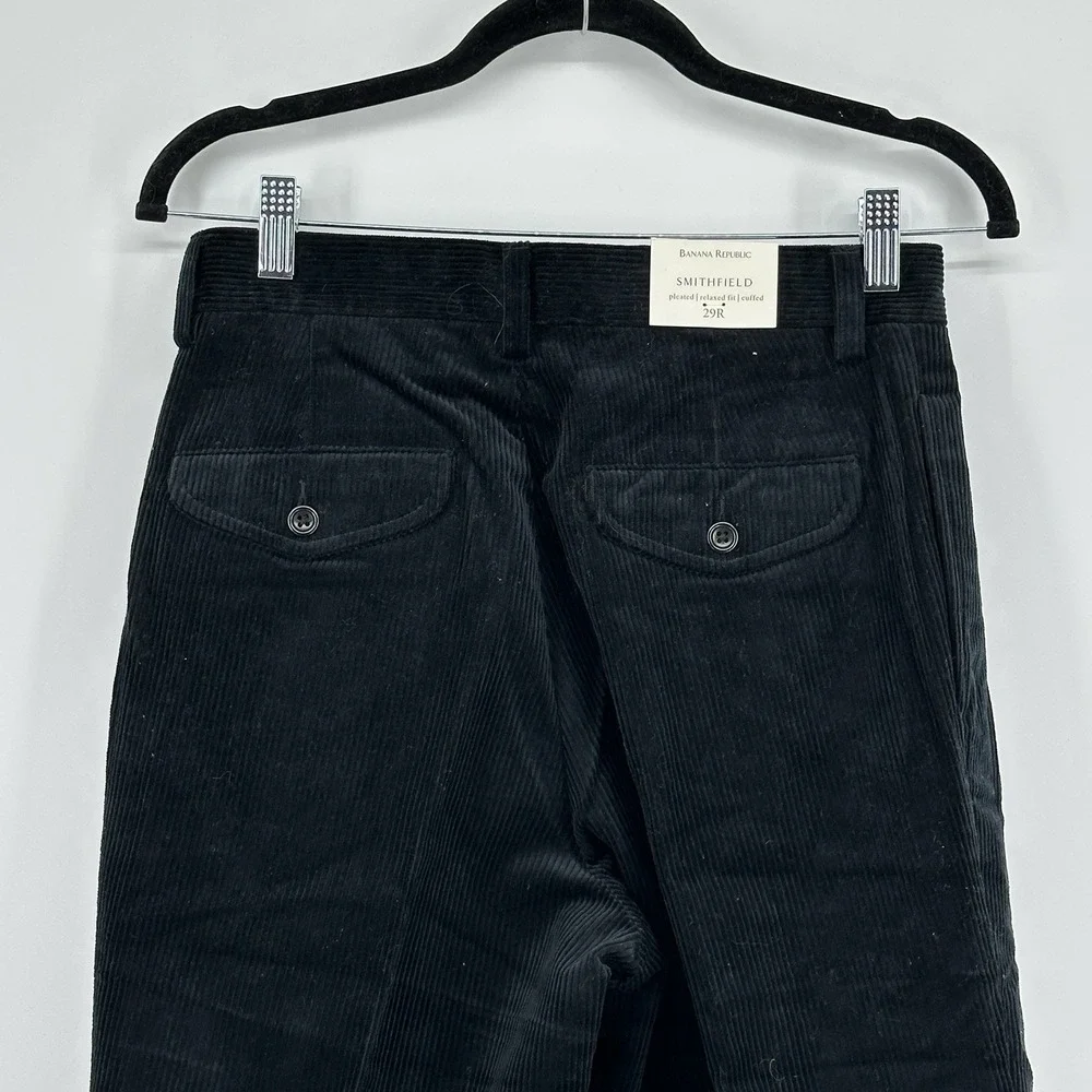 Banana Republic Smithfield Pants Mens 29 Black Corduroy Pleated Cuffed 28X31.5